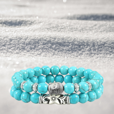 Bracelet perle tete bouddha bleu