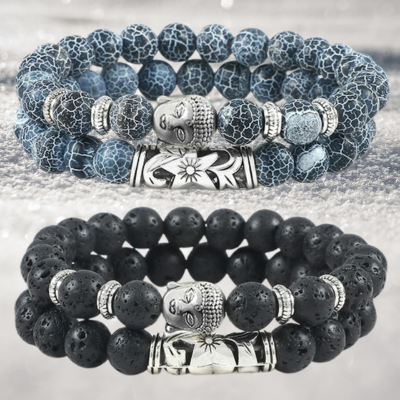 Bracelet perle tete bouddha duo