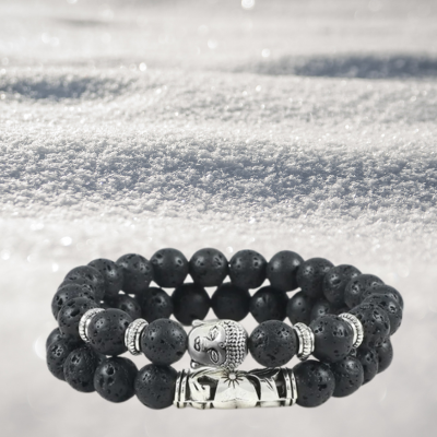 Bracelet perle tete bouddha lave
