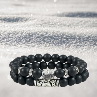 Bracelet perle tete bouddha noir