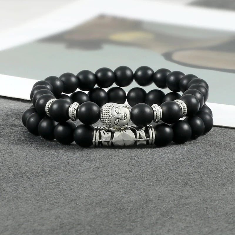 Bracelet perle tete bouddha noir presentation