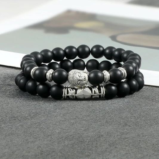 Bracelet perle tete bouddha noir presentation