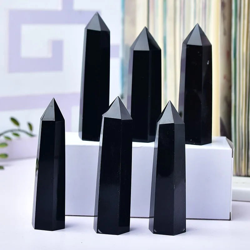 Pointe osidienne noire naturelle deco