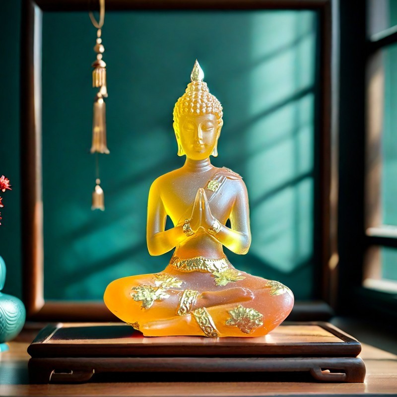 Statue Bouddha Paix et Lumiere Interieure variante ambre doree