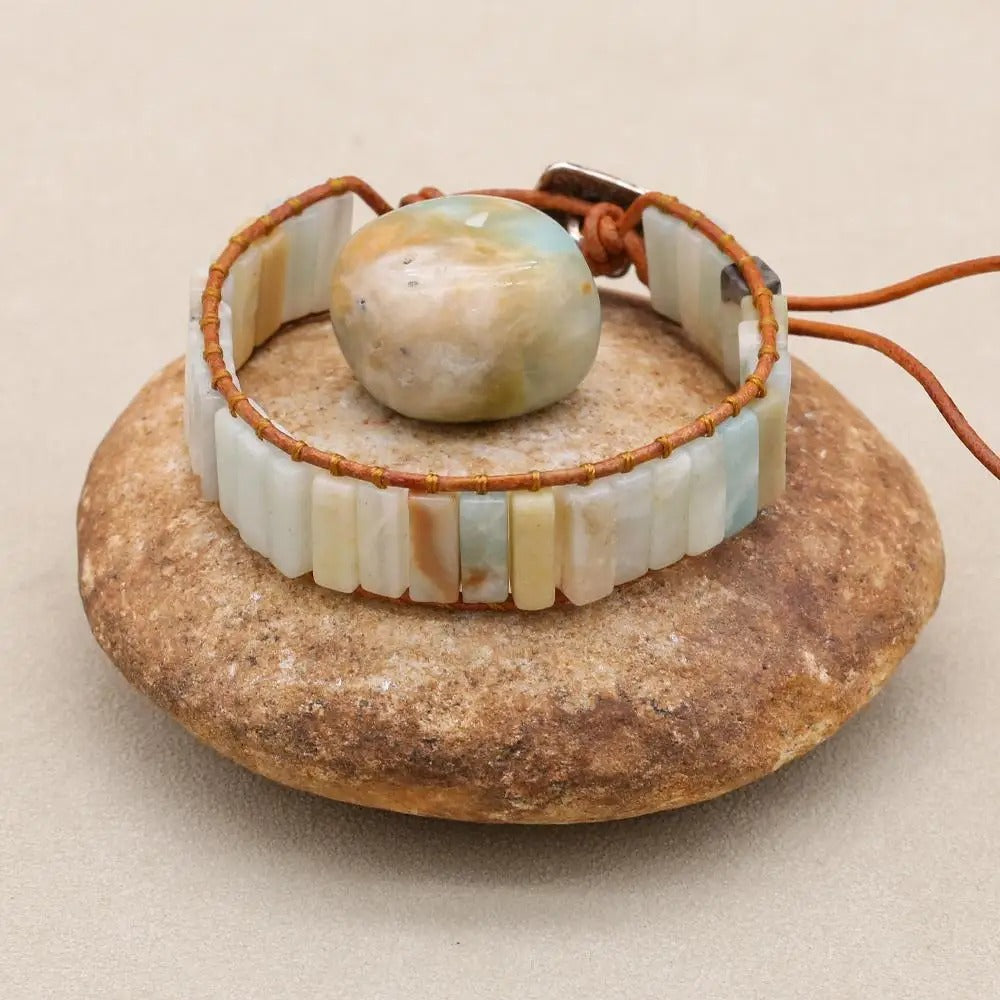 bracelet perles plates boho avant galet