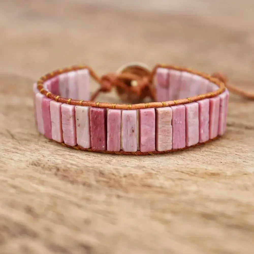 bracelet perles plates boho rose