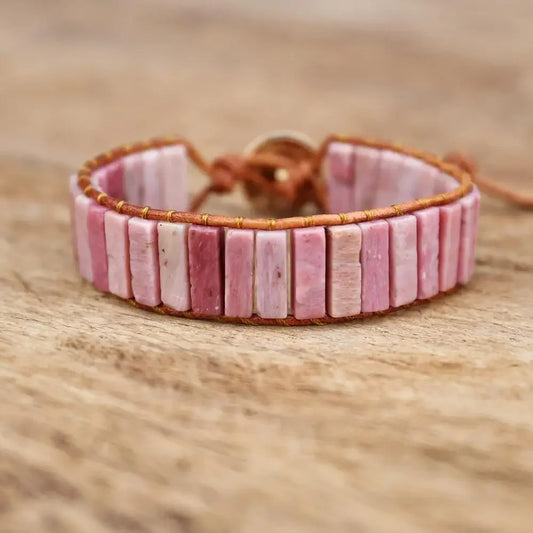 bracelet perles plates boho rose