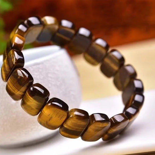 bracelet perles plates oeil de tigre gauche