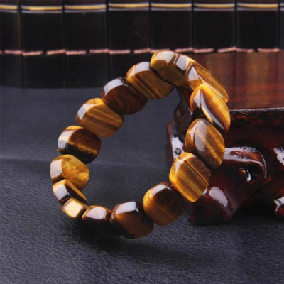bracelet perles plates oeil de tigre presentation