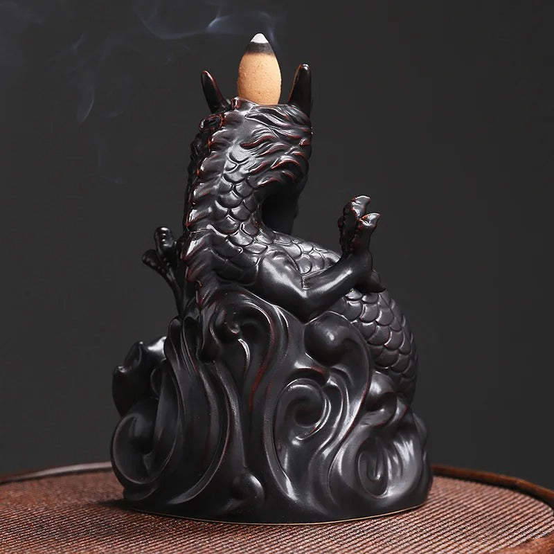 porte encens statue dragon arriere