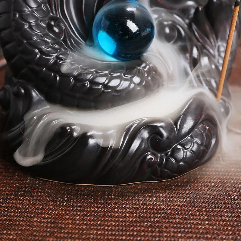 porte encens statue dragon fumee
