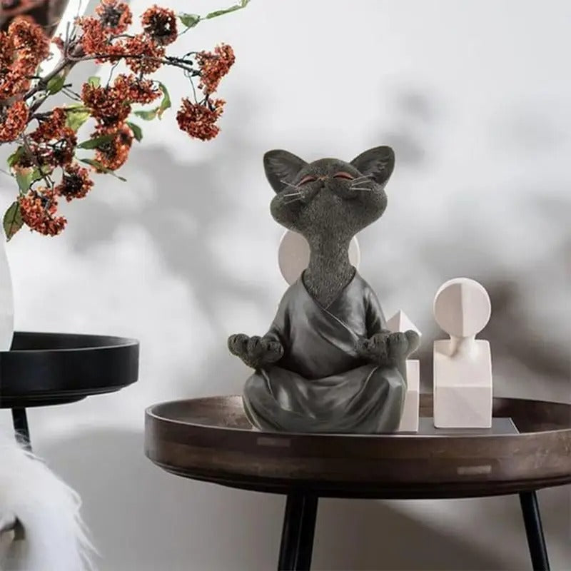 Statue chat zen gris