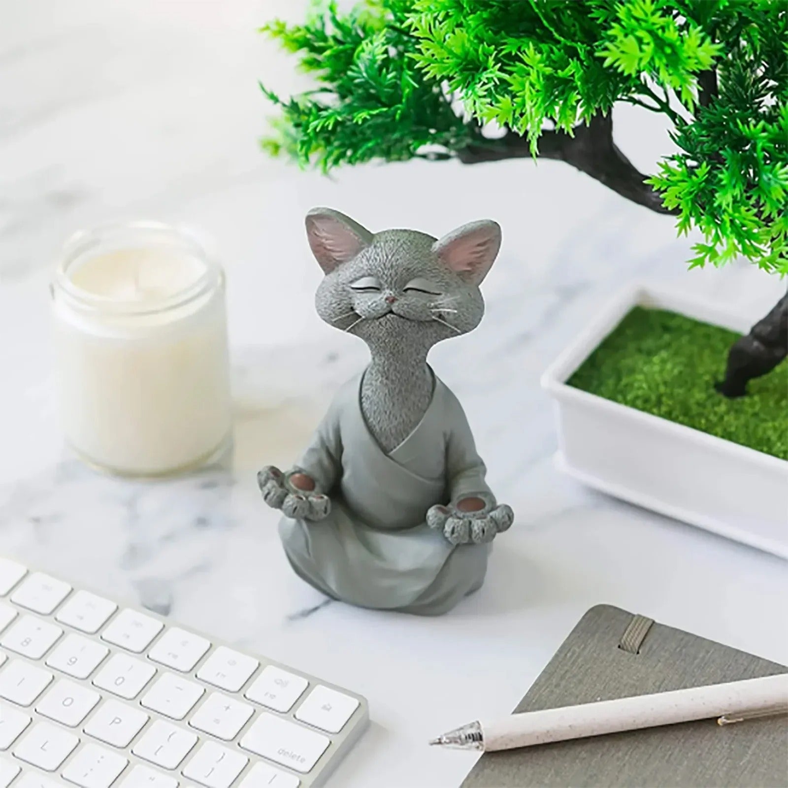 statue chat gris