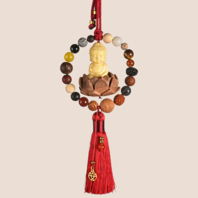 suspension_voiture_bouddha_rouge